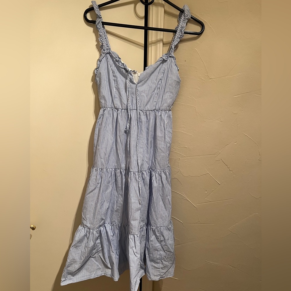 Seersucker white & blue Pink Lily x Caitlin Covington Dress